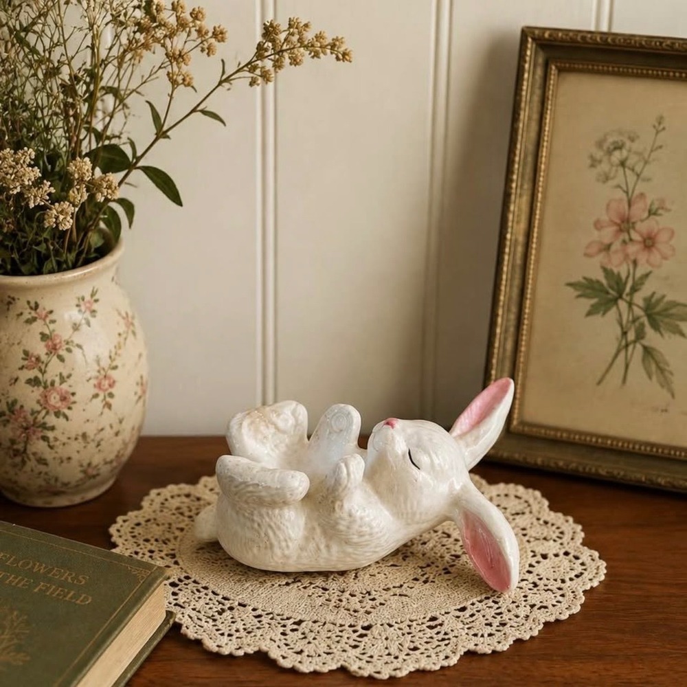 Vintage Ceramic Sleeping Bunny Figurine